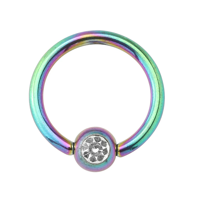 Rainbow PVD Clear CZ Captive Ring - Mrs Treak
