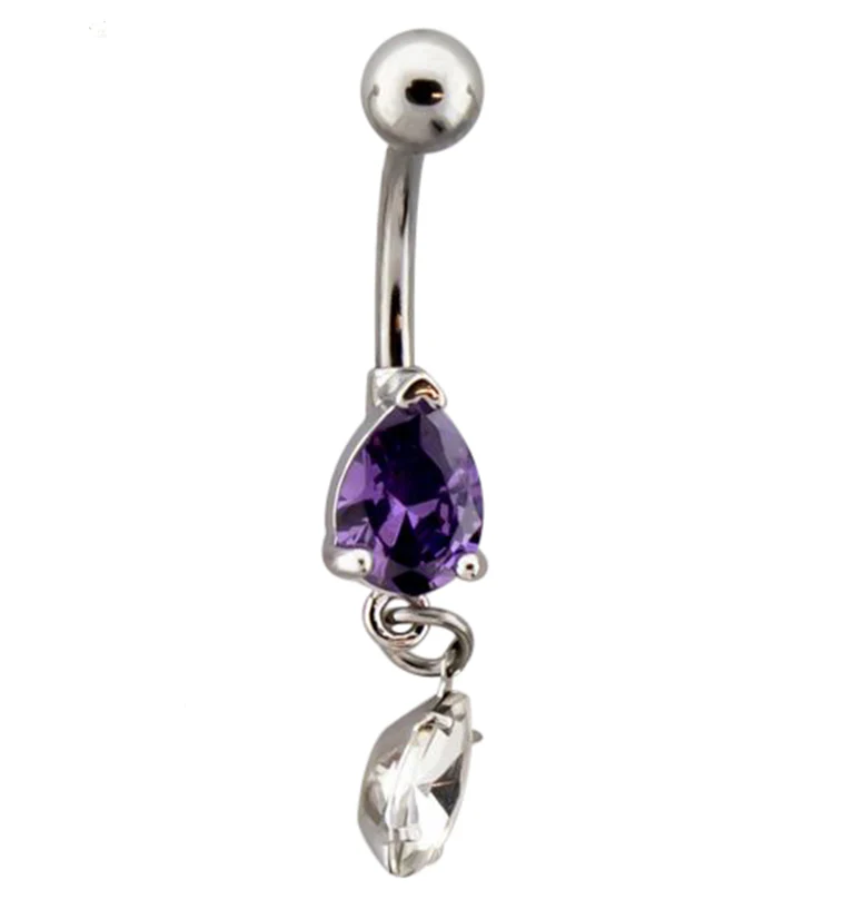 Tanzanite Teardrop CZ Dangle Belly Button Ring - Mrs Treak