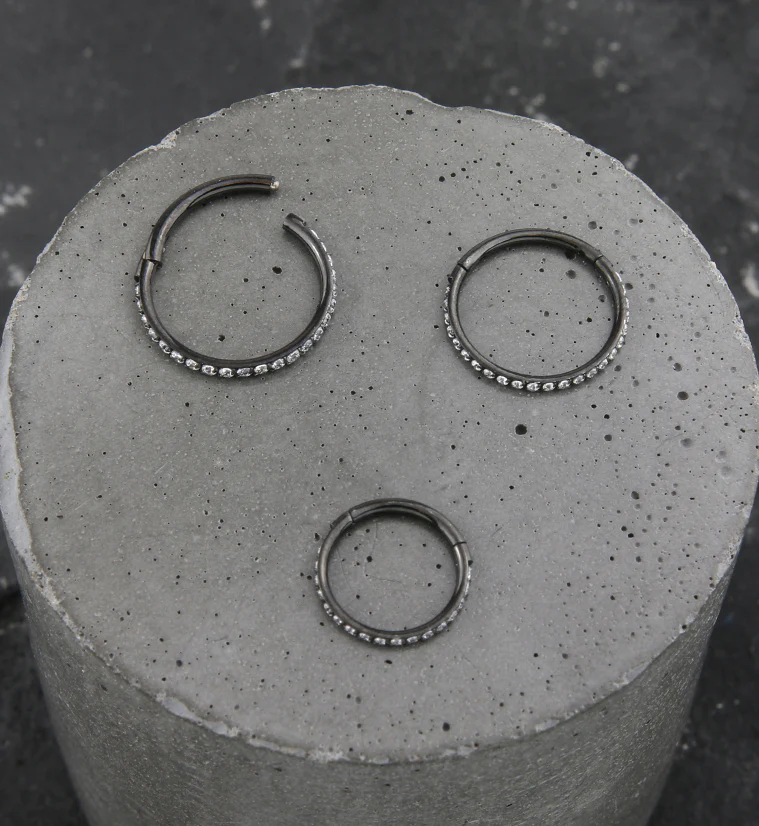 Black PVD Clear CZ Row Titanium Hinged Segment Ring - Mrs Treak