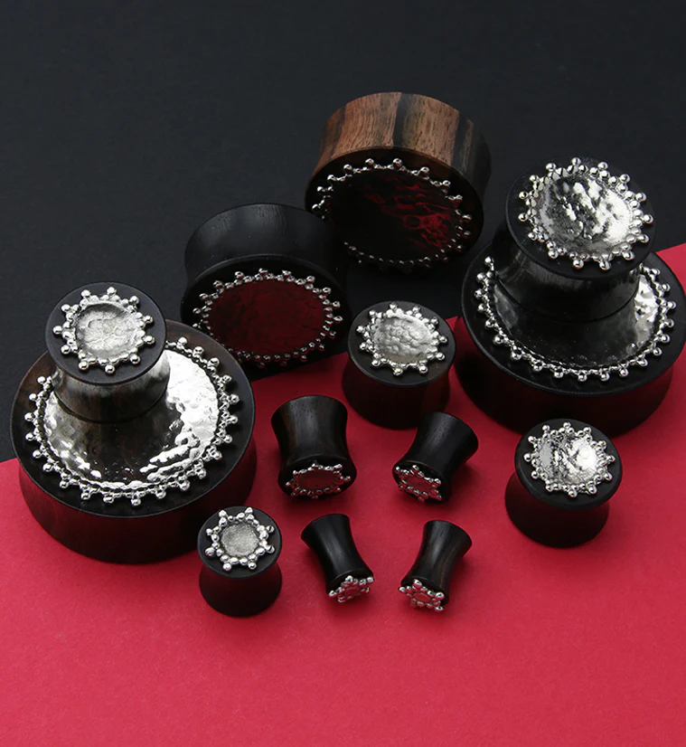 Doily White Brass Inlay Areng Wood Plugs - Mrs Treak