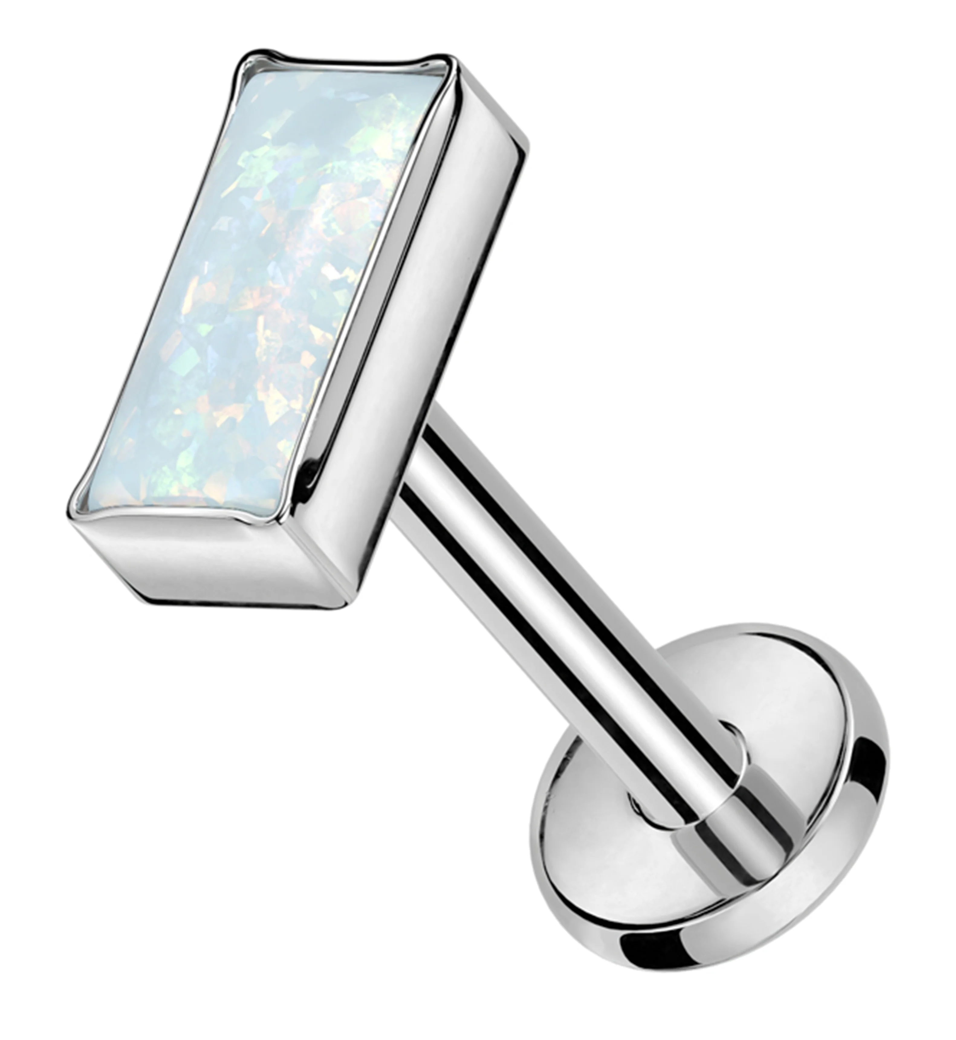 Rectangle White Opalite Internally Threaded Titanium Labret - Mrs Treak
