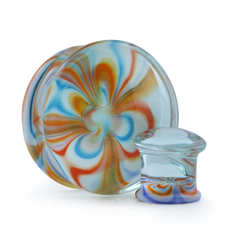 Multi Chroma Swirl Glass Double Flare Plugs - Mrs Treak