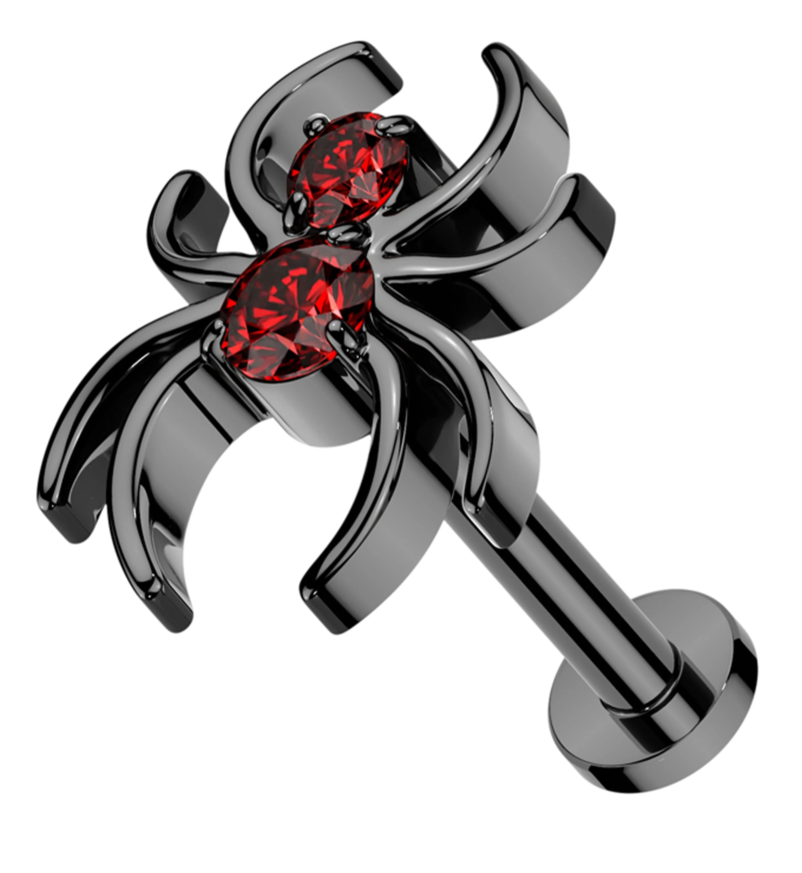 Black PVD Spider Red CZ Titanium Threadless Labret - Mrs Treak
