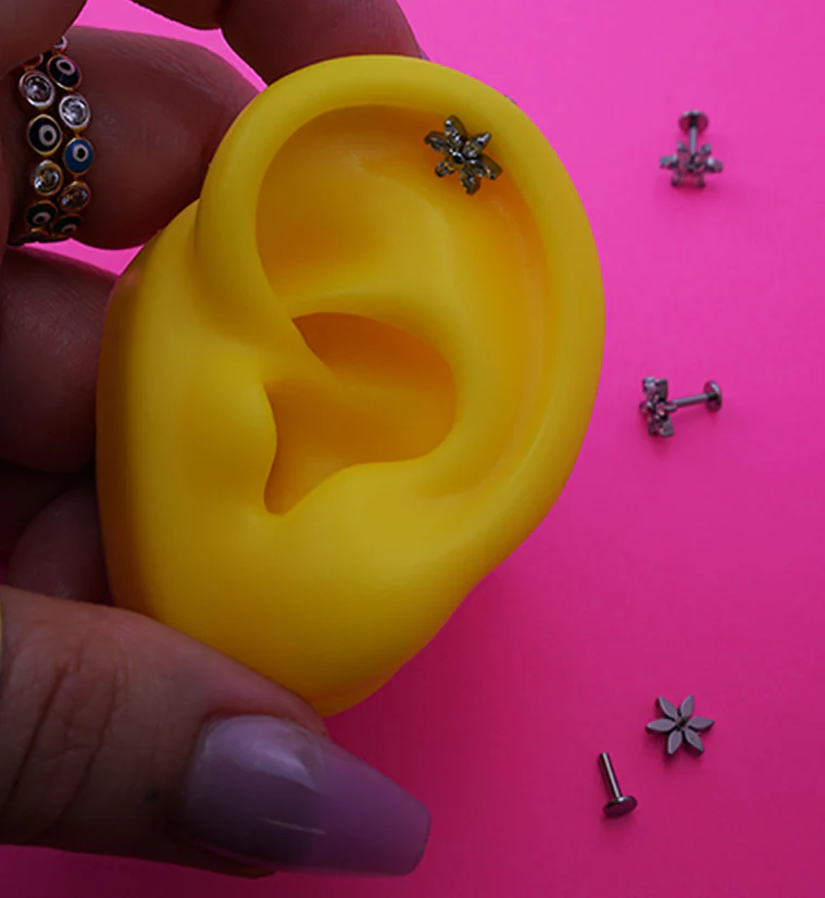 Senary Flower Clear CZ Internally Threaded Titanium Labret - Mrs Treak