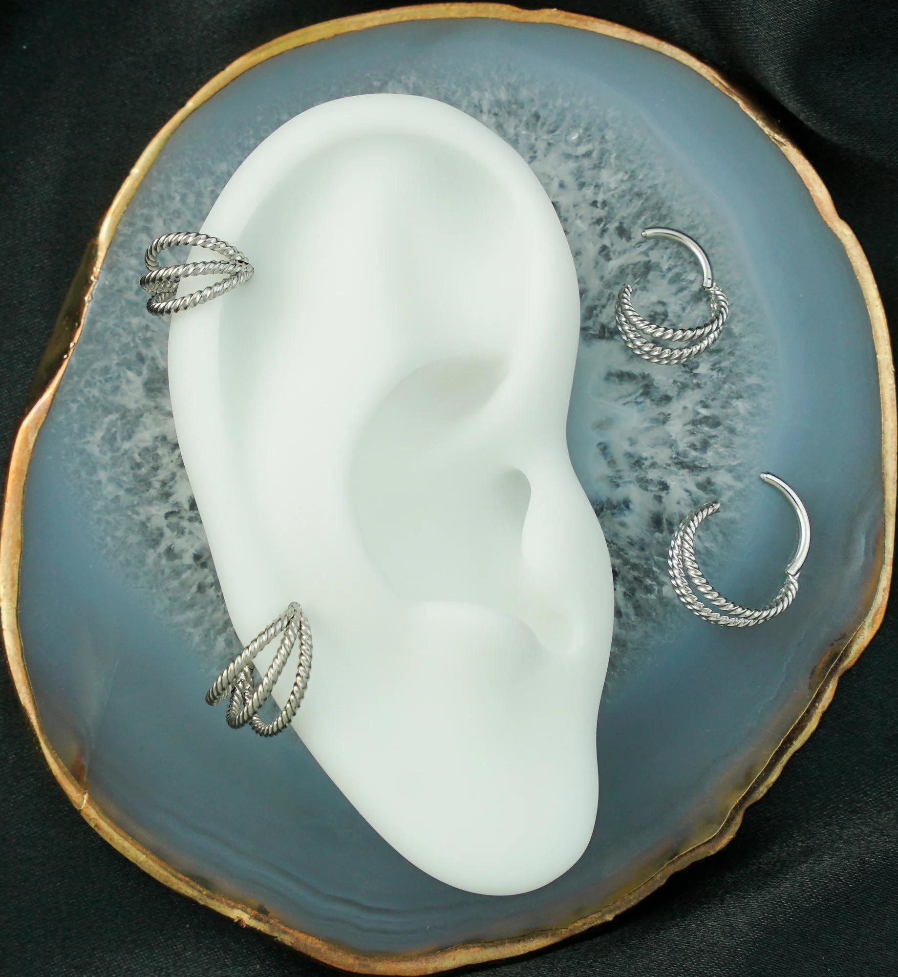 Triple Twist Row Stainless Steel Hinged Segment Ring - Mrs Treak