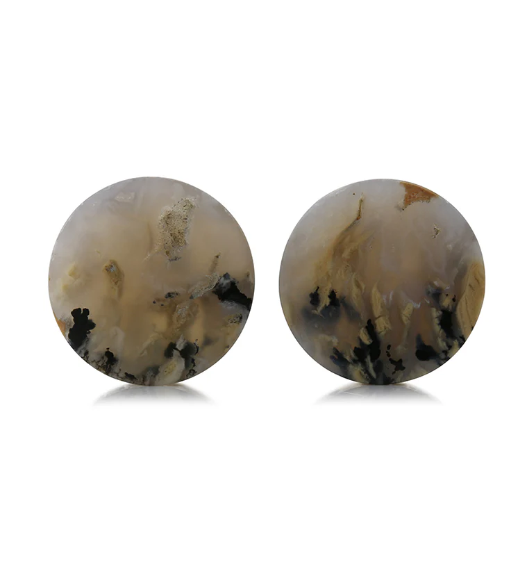 Tiger Agate Dendritic Stone Plugs 1 Inch (25.1mm) Version 1 - Mrs Treak