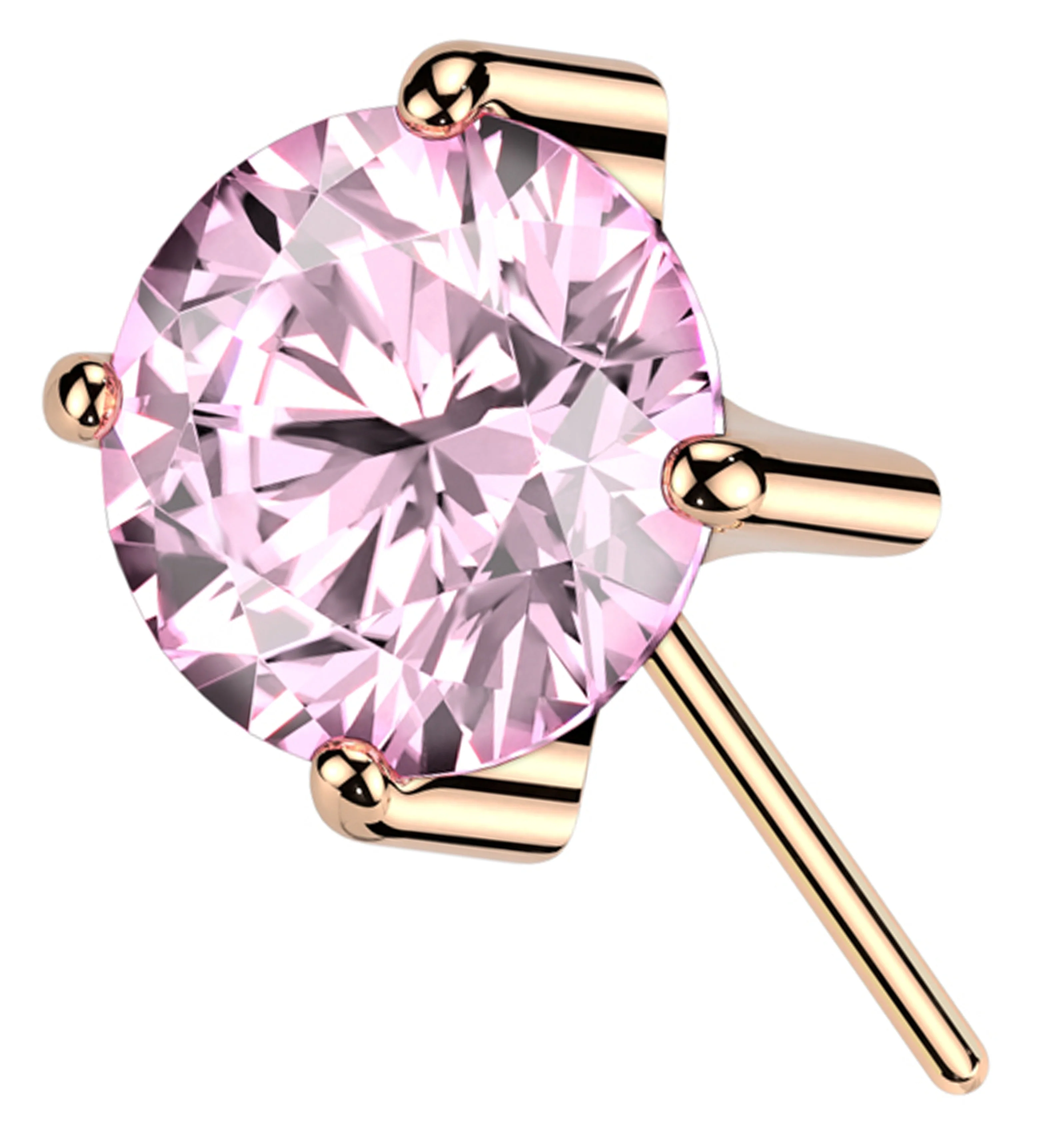 Rose Gold PVD Forward Facing Prong Pink CZ Titanium Threadless Top - Mrs Treak