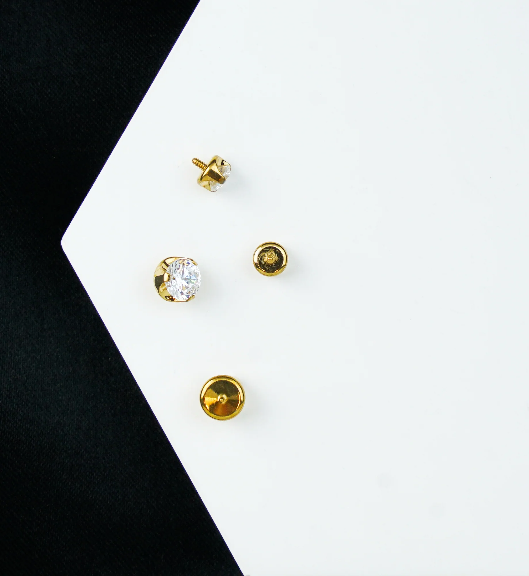 Gold PVD Flat Back Prong Clear CZ Internally Threaded Top - Mrs Treak