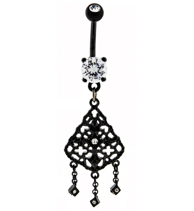 Black PVD Chandelier CZ Dangle Stainless Steel Belly Button Ring - Mrs Treak
