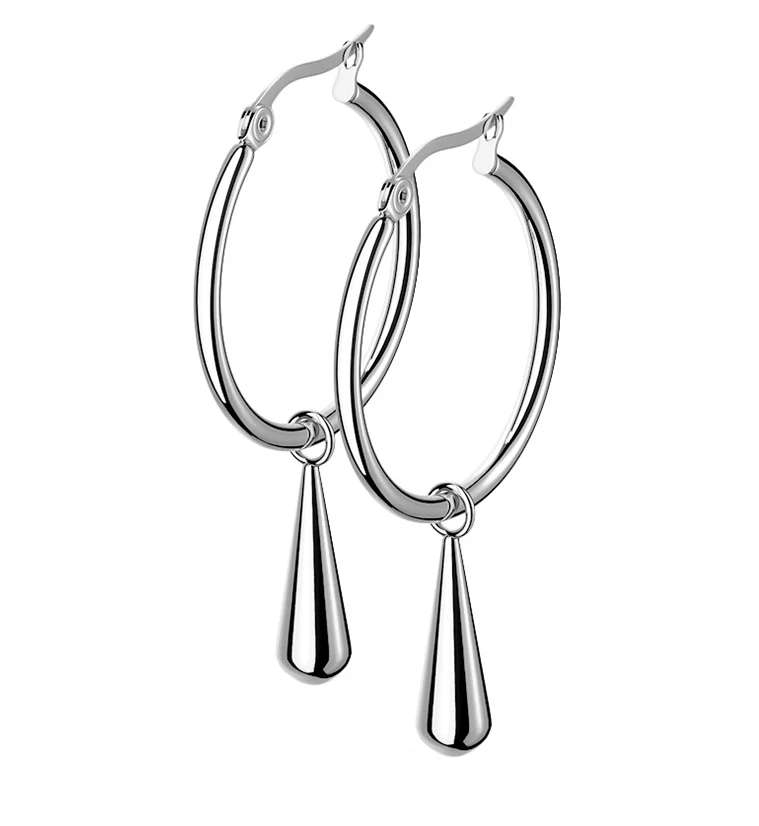 Silver Hoop Drop Earrings - Mrs Treak