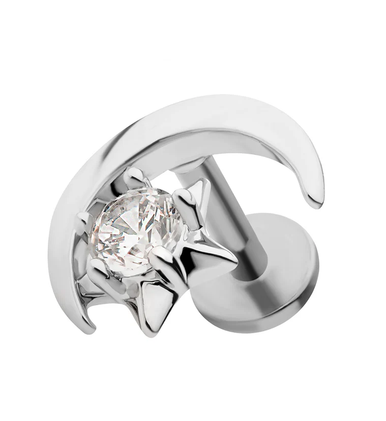 Half Moon Star CZ Stainless Steel Threadless Labret - Mrs Treak