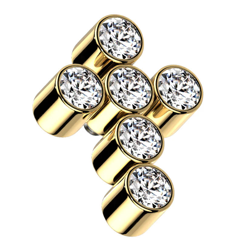 Gold PVD Cross CZ Titanium Internally Threaded Top - Mrs Treak