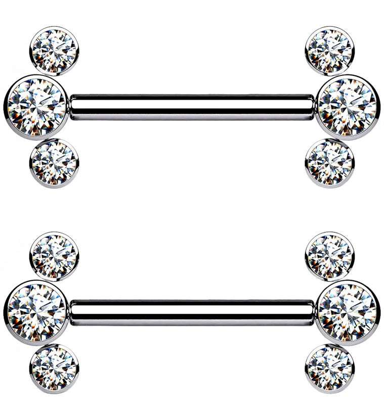 Clear Cluster CZ Threadless Titanium Nipple Bars - Mrs Treak