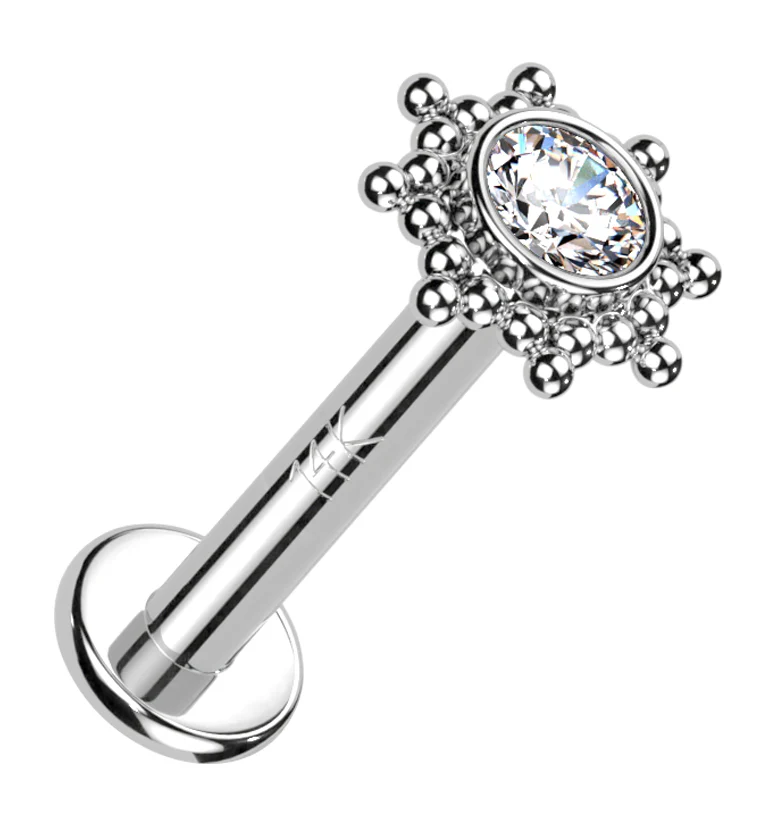 14kt White Gold Solar CZ Internally Threaded Labret - Mrs Treak