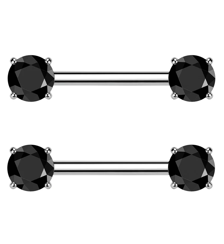 Prong Black CZ Threadless Titanium Nipple Barbells - Mrs Treak