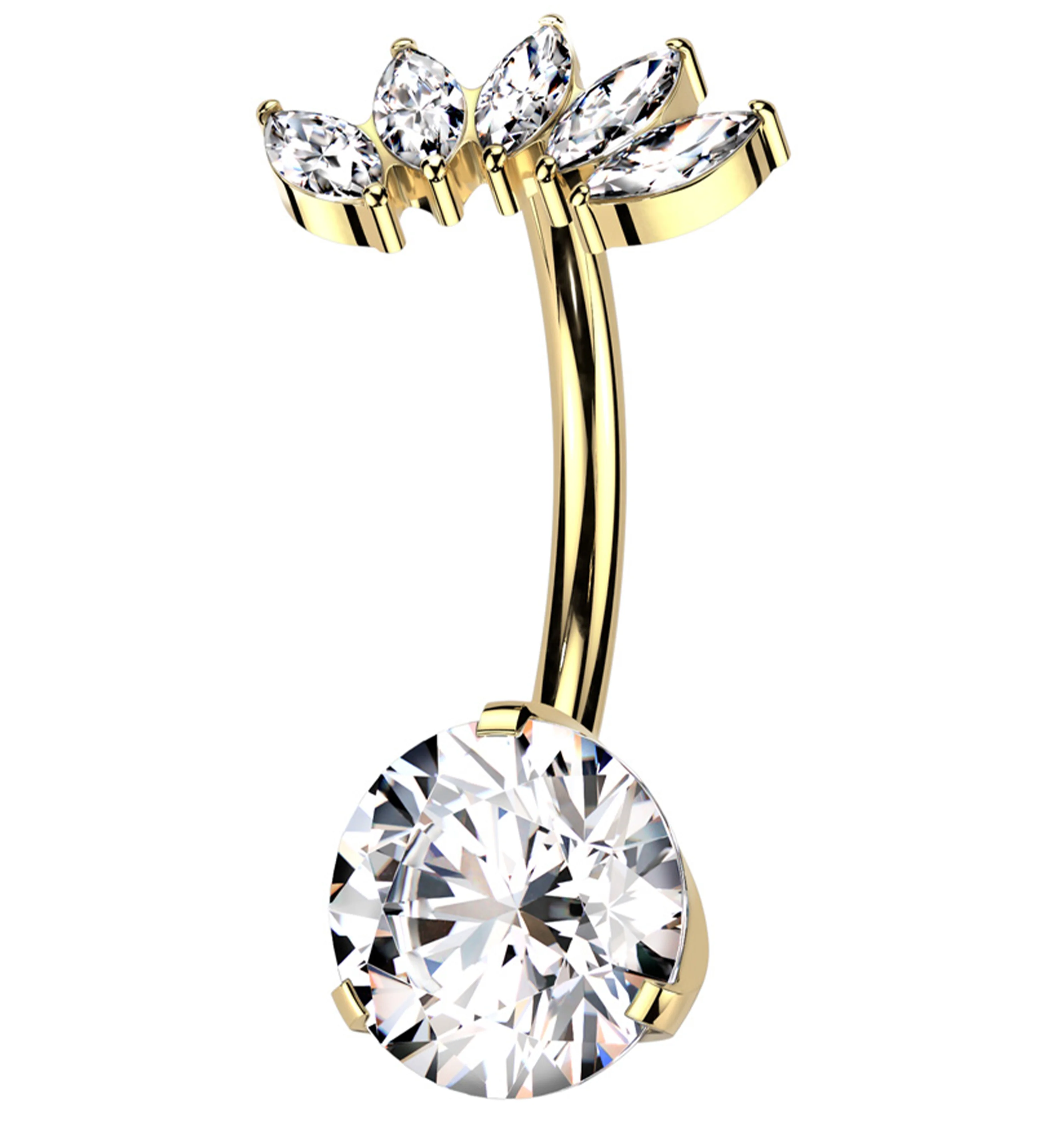 Gold PVD Half Crown Clear CZ Titanium Threadless Belly Button Ring - Mrs Treak