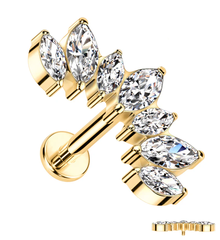 Gold PVD Anadem CZ Internally Threaded Titanium Labret - Mrs Treak