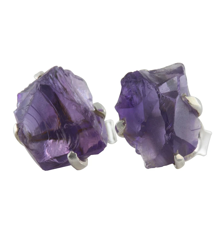Amethyst Stone Prong Set Sterling Silver Earrings - Mrs Treak