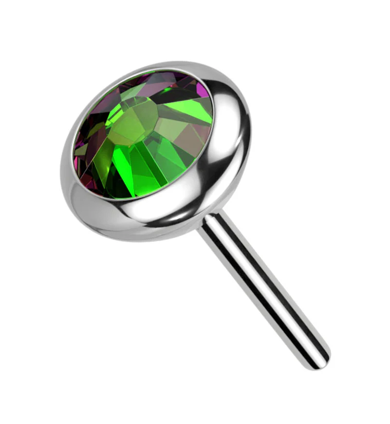 Flat Bezel Black Aurora CZ Threadless Titanium Top - Mrs Treak