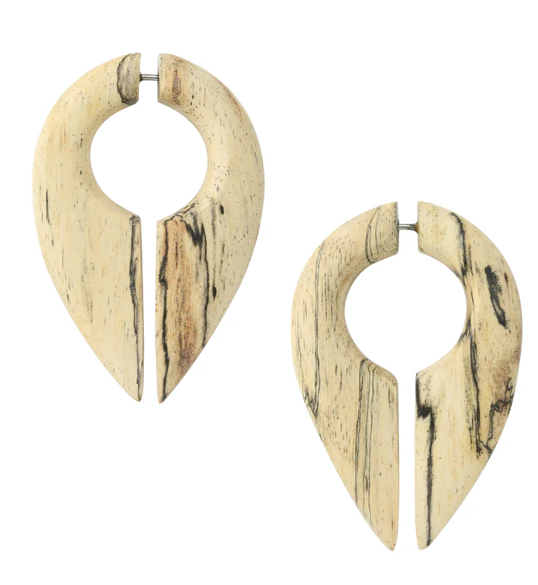 Pocket Tamarind Wood Fake Gauge Keyhole Earrings - Mrs Treak
