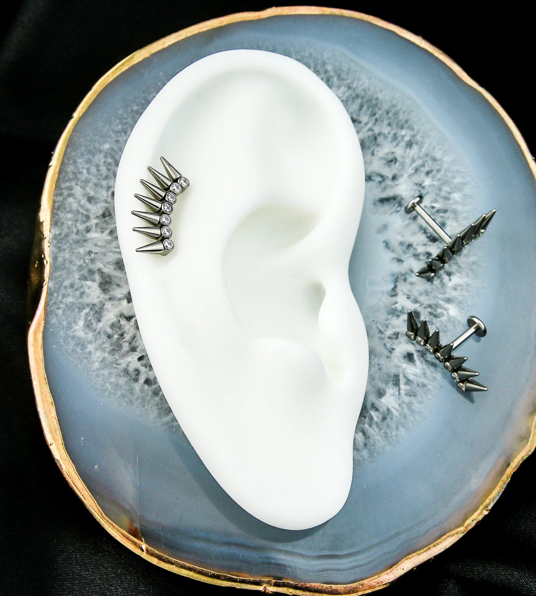 Spiked Crown Clear CZ Internally Threaded Titanium Labret - Mrs Treak