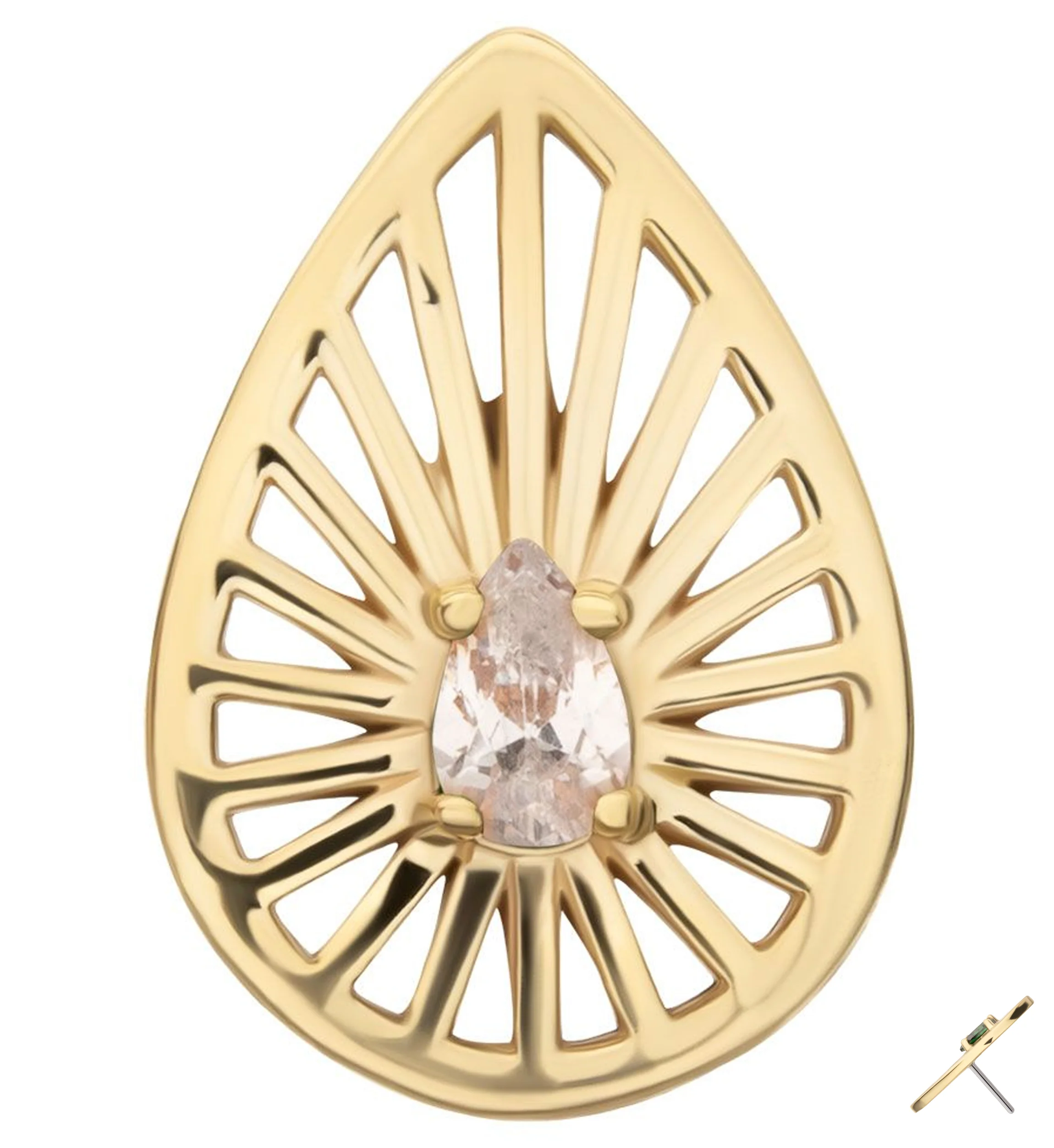 14kt Gold Empire Teardrop Clear CZ Threadless Top - Mrs Treak