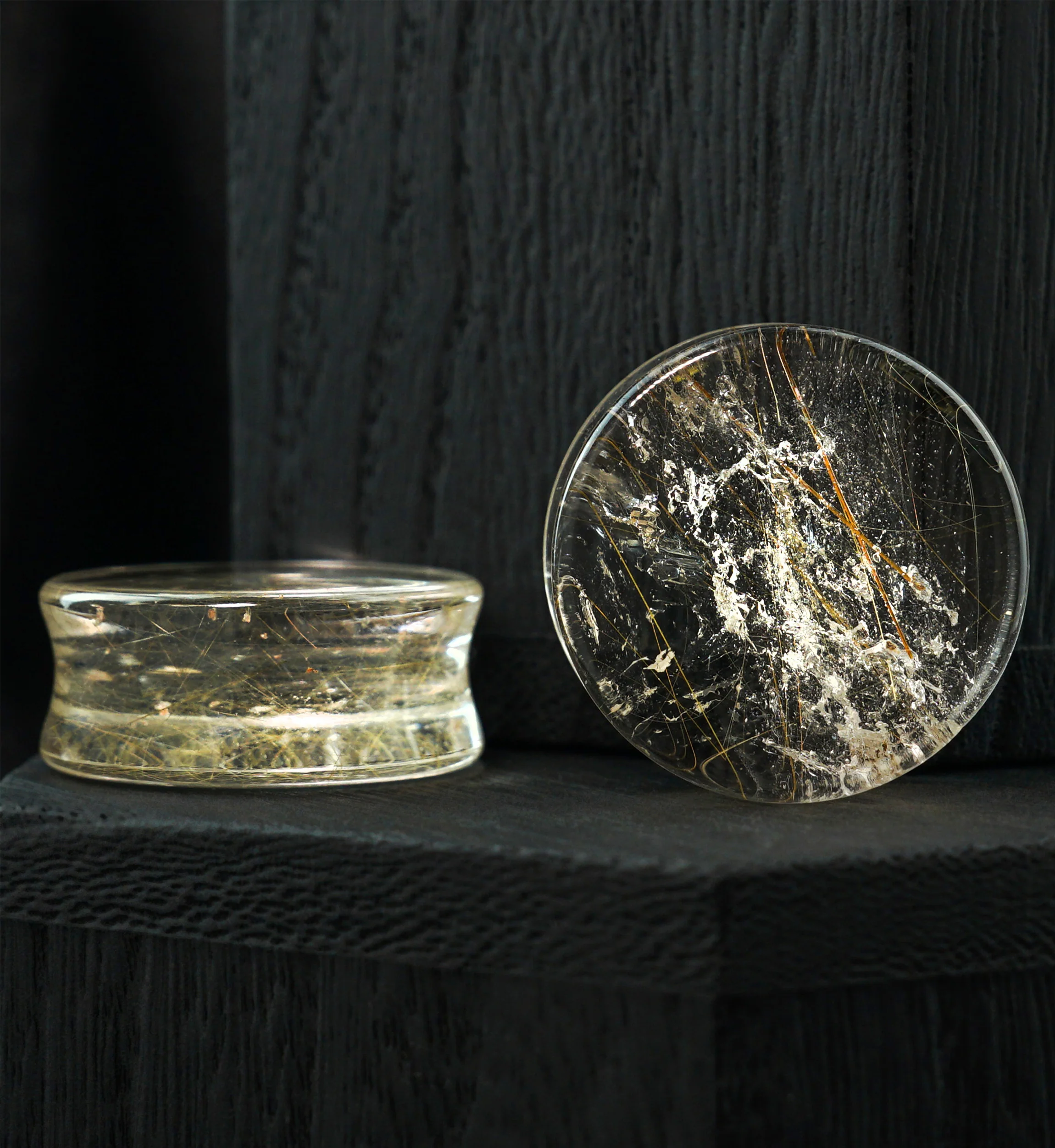 Rutilated Quartz Stone Plugs 1 Inch (25mm) Version 1 - Mrs Treak