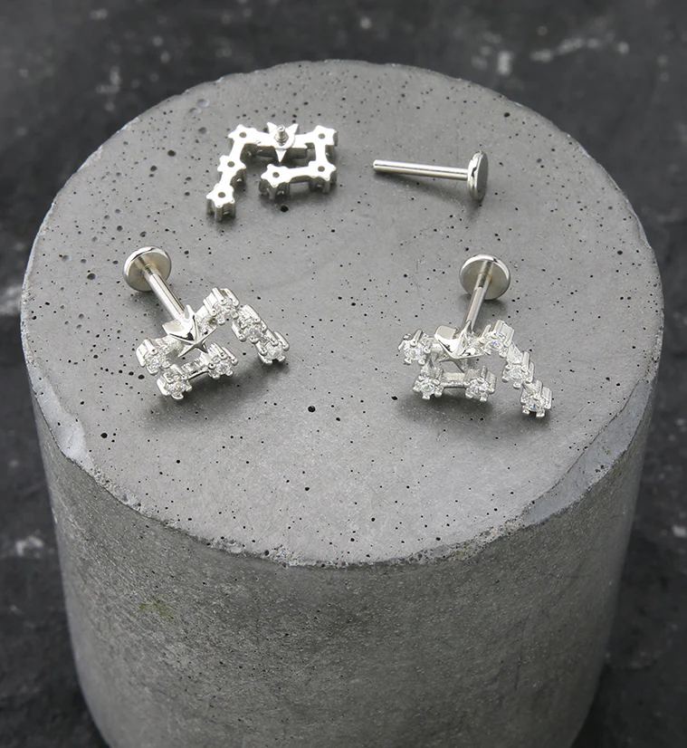 Aquarius Constellation Clear CZ Stainless Steel Internally Threaded Labret - Mrs Treak