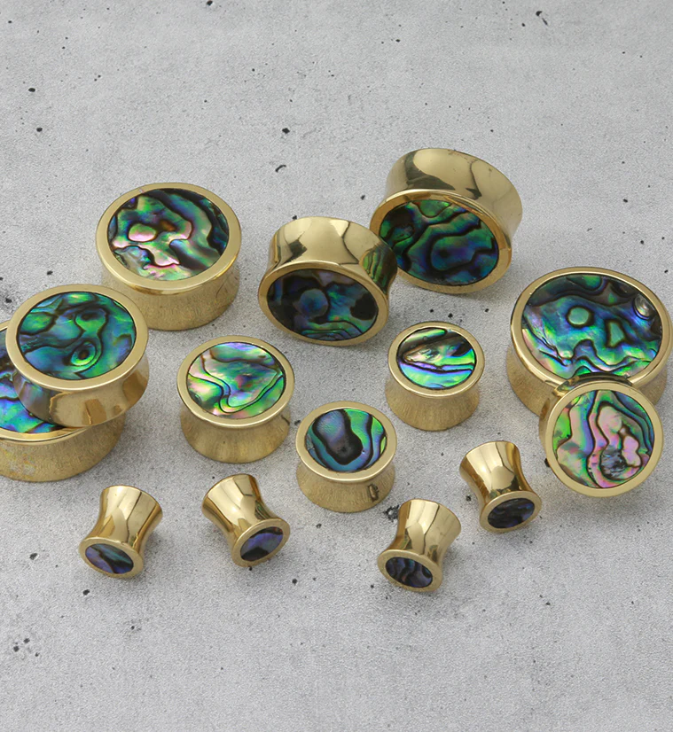 Golden Brass Abalone Shell Inlay Plugs - Mrs Treak