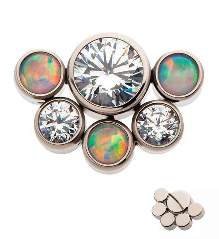 Hexad White Opalite Clear CZ Threadless Titanium Top - Mrs Treak