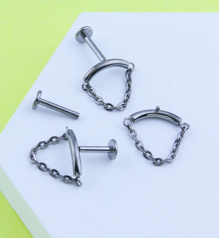 Curved Bar Dangle Chain Titanium Internally Threaded Labret - Mrs Treak