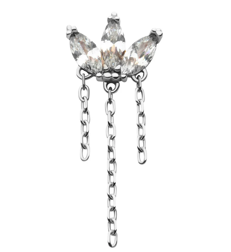 14kt White Gold Empress Clear CZ Dangle Chain Threadless Top - Mrs Treak