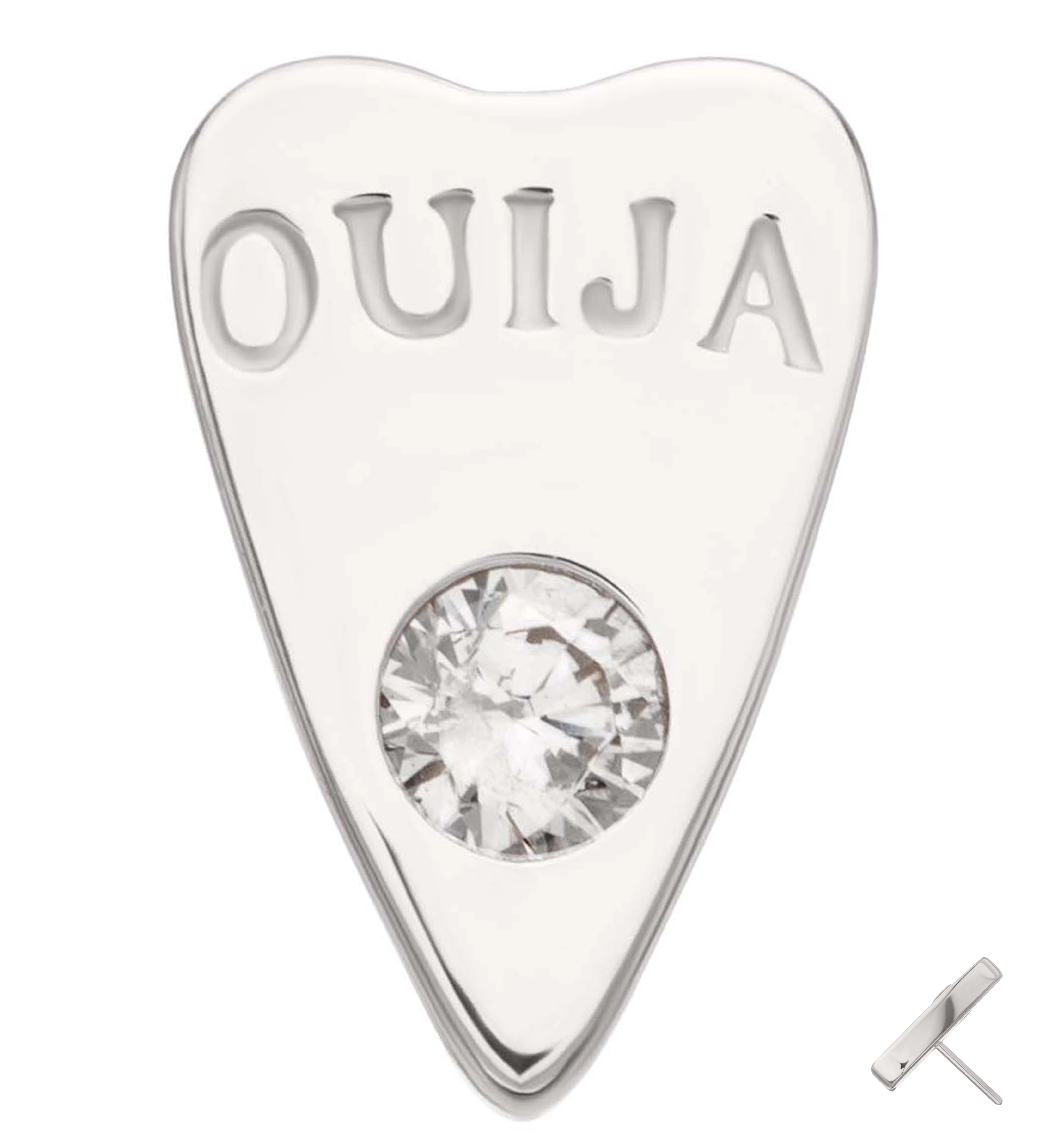 14kt White Gold Ouija Planchette Clear CZ Threadless Top - Mrs Treak