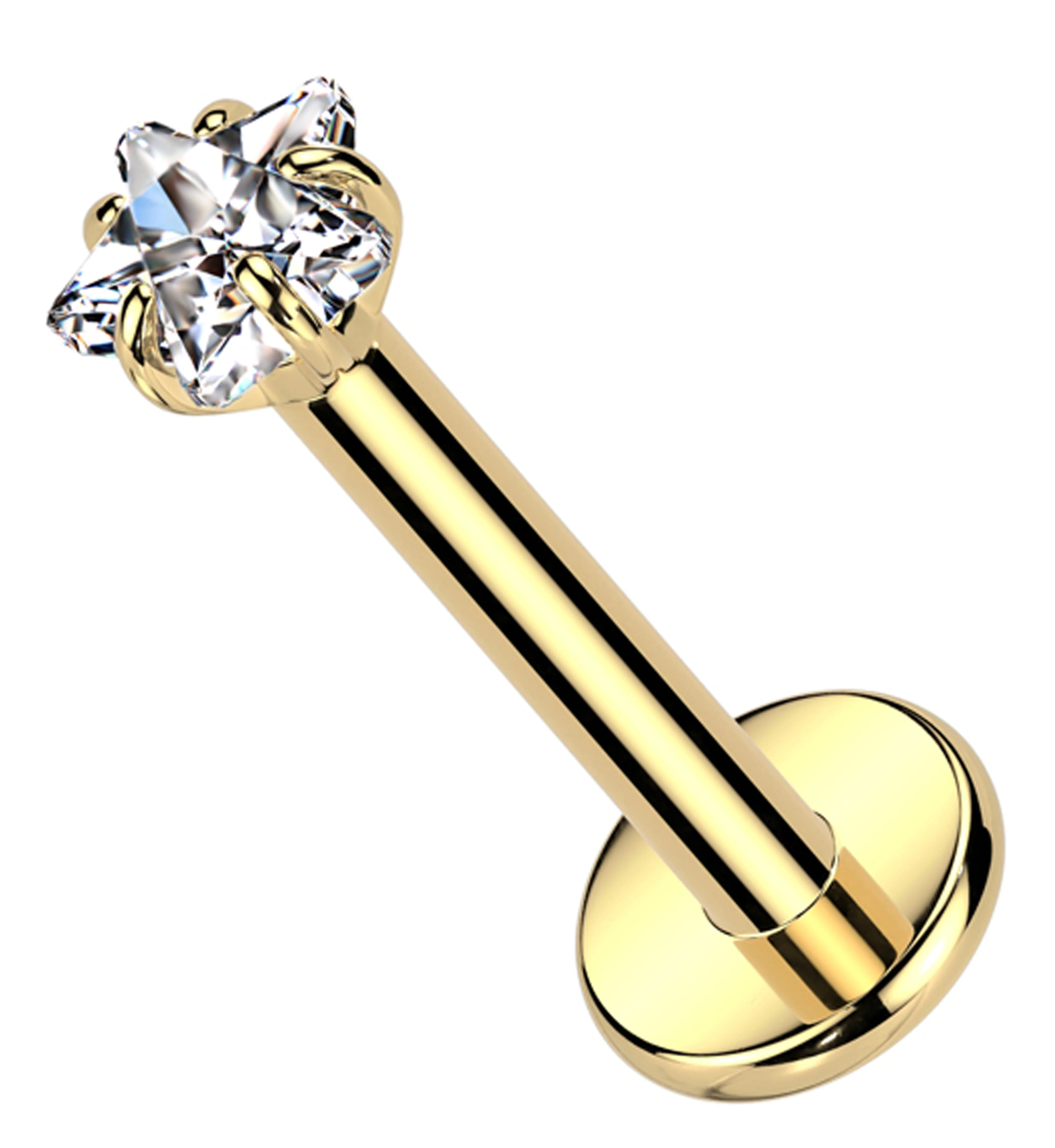 Gold PVD Prong Star Clear CZ Internally Threaded Titanium Labret - Mrs Treak