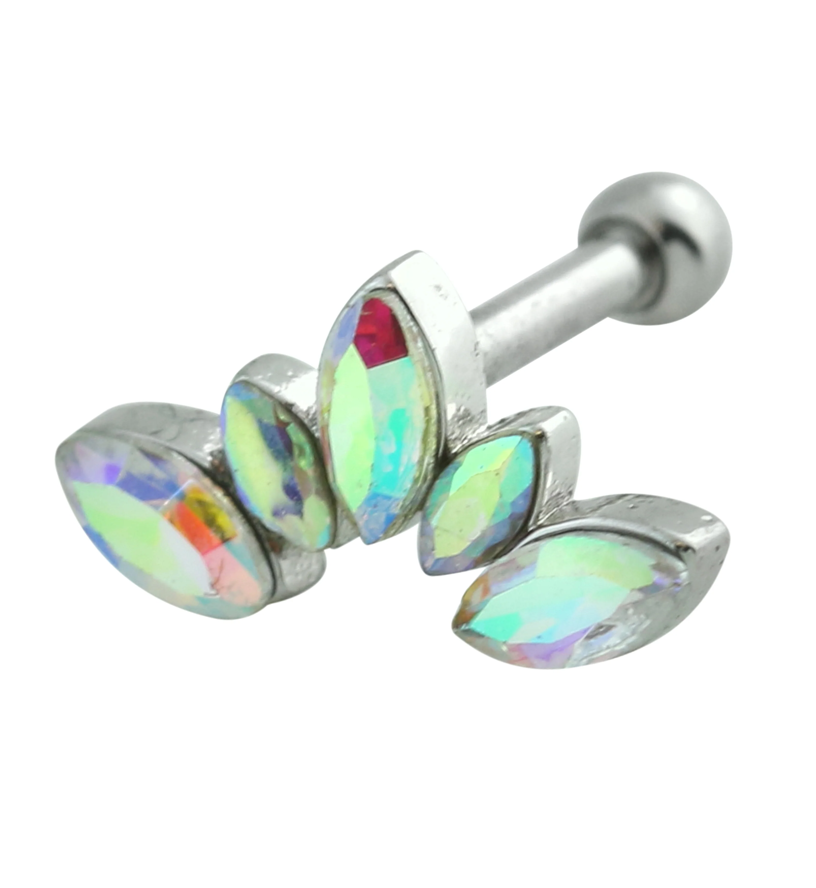 Half Crown Rainbow Aurora CZ Cartilage Barbell - Mrs Treak