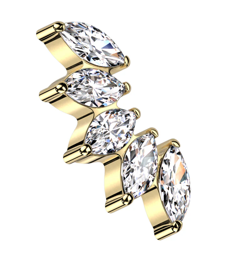 Gold PVD Half Crown CZ Internally Threaded Titanium Top - Mrs Treak