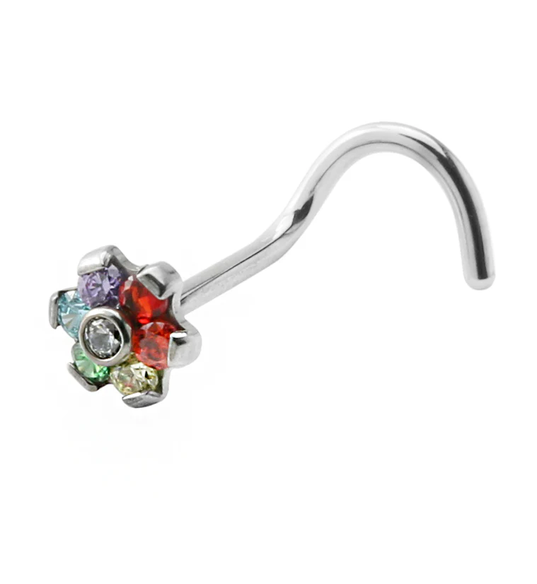 Floret Rainbow CZ Titanium Threadless Nose Screw Ring - Mrs Treak