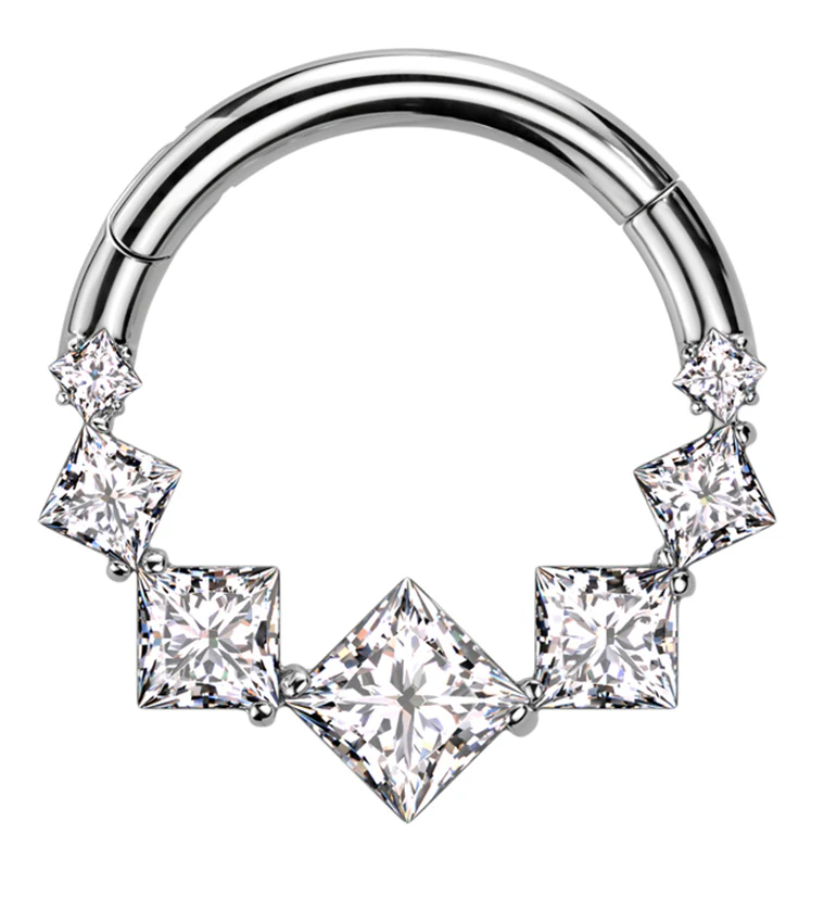 Rhombus Row Clear CZ Titanium Hinged Segment Ring - Mrs Treak