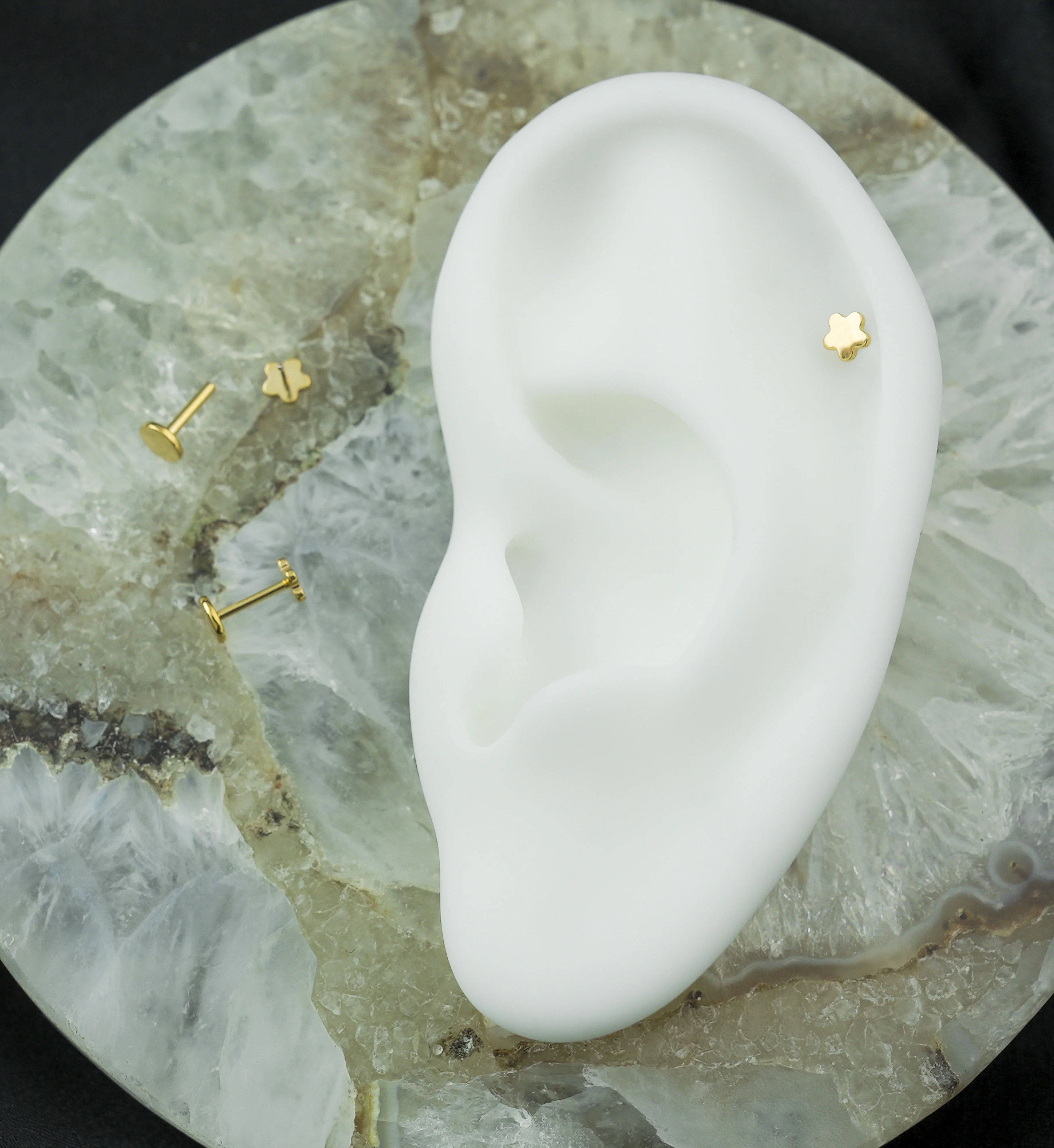 Gold PVD Bubble Flower Threadless Titanium Flat Disk Labret - Mrs Treak