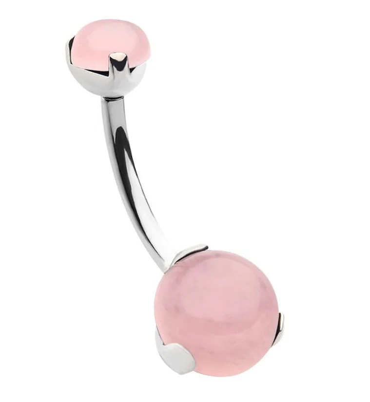 Double Rose Quartz Stone Cabochon Titanium Belly Button Ring - Mrs Treak