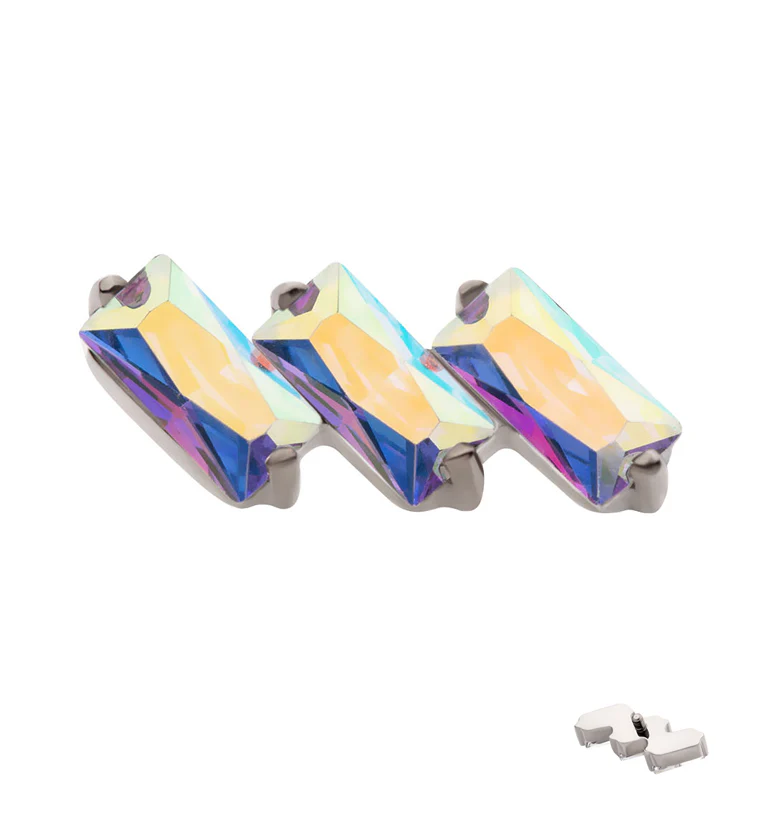 Triple Slant Rainbow Aurora CZ Internally Threaded Titanium Top - Mrs Treak