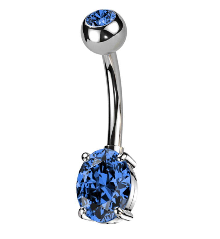 Oval Prong Dark Blue CZ Titanium Belly Button Ring - Mrs Treak