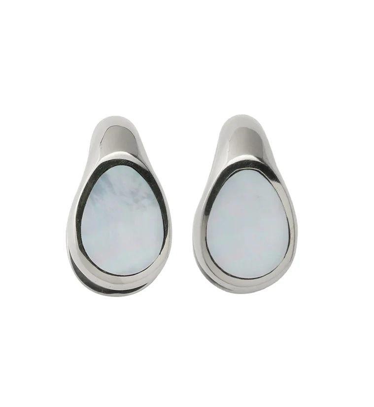 MOP Keyhole White Brass Ear Weights - Mrs Treak