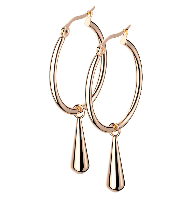 Rose Gold PVD Hoop Drop Earrings - Mrs Treak