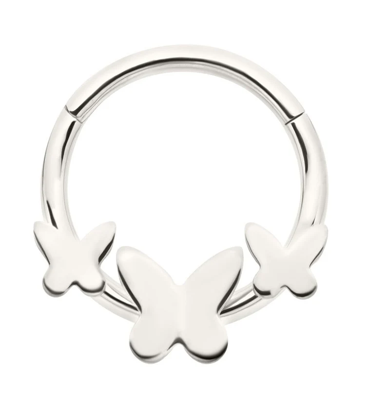 Triple Butterfly Stainless Steel Hinged Segment Ring - Mrs Treak