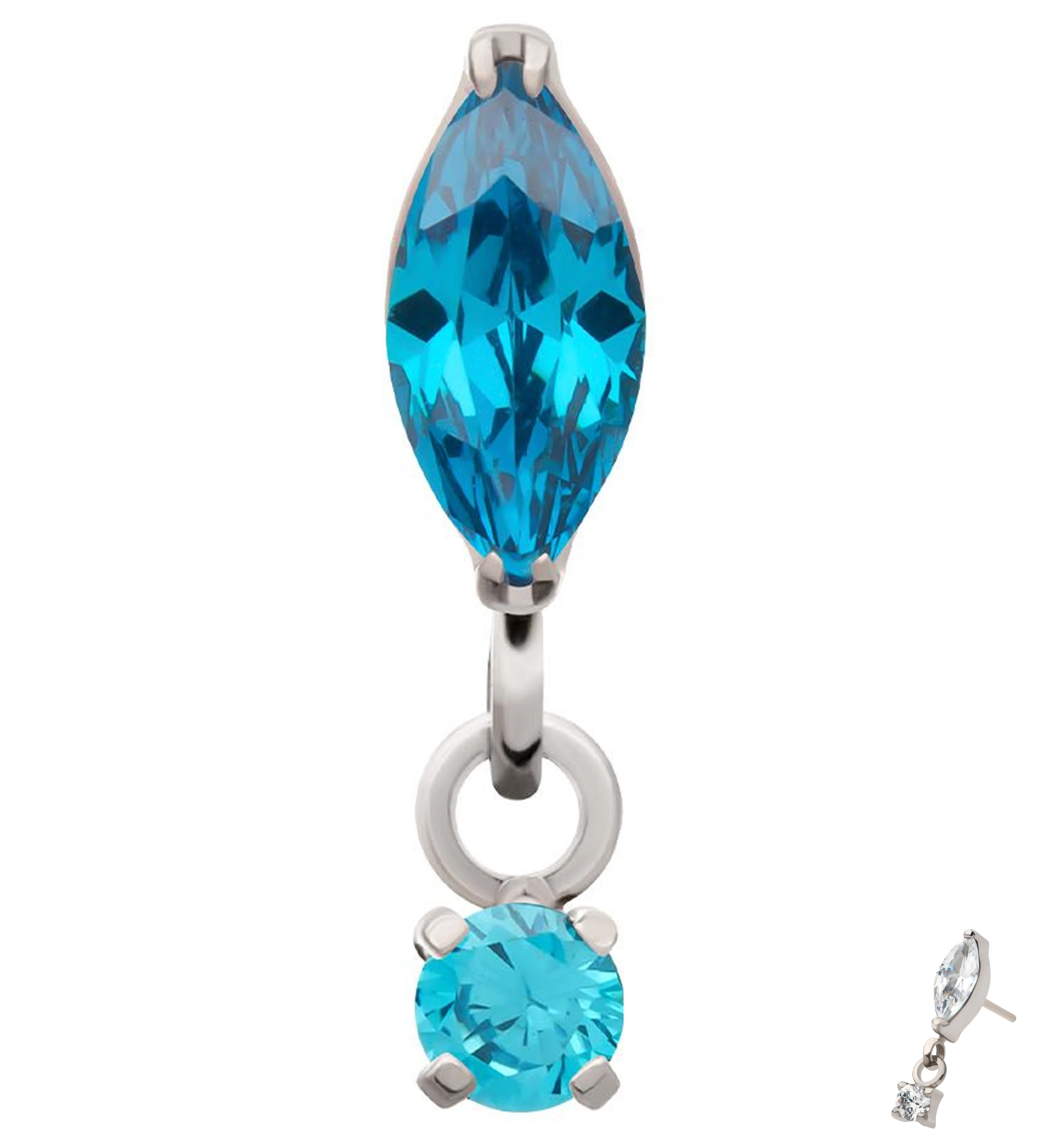 Marquise Blue Topaz CZ Dangle Titanium Threadless Top - Mrs Treak