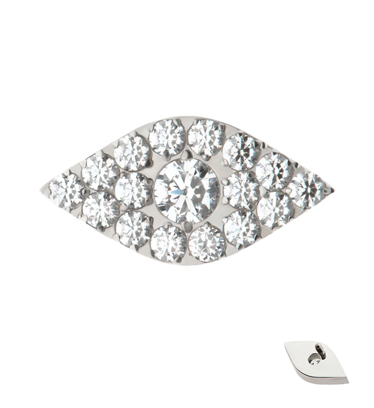 Evil Eye Pave Clear CZ Internally Threaded Titanium Top - Mrs Treak