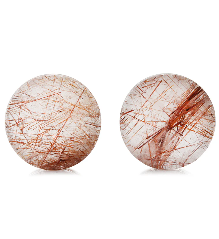 Rutilated Quartz Stone Plugs 1 Inch (25mm) Version 6 - Mrs Treak