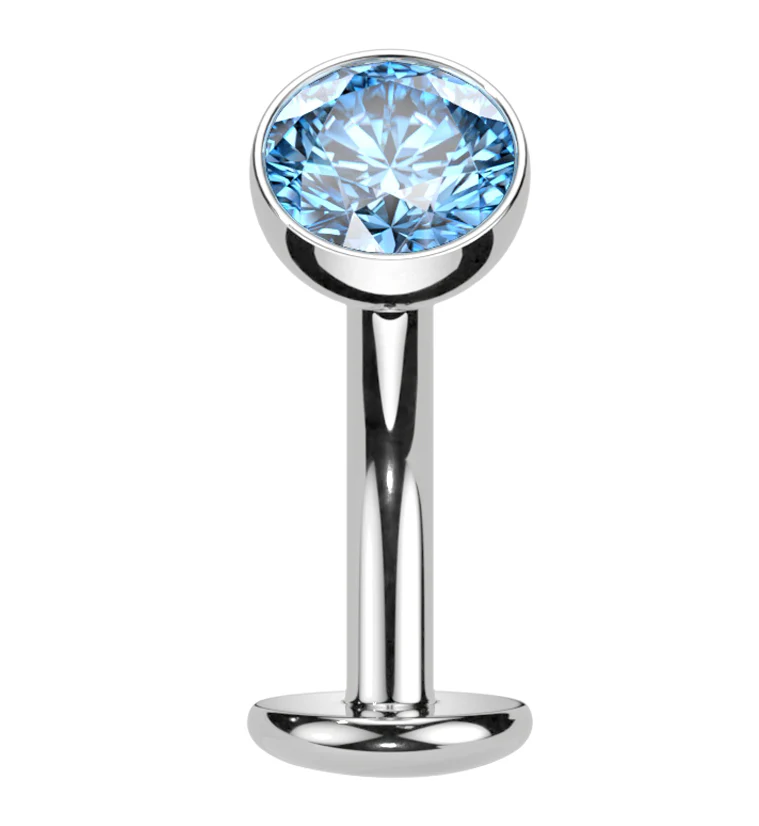 Aqua CZ Titanium Threadless Floating Belly Button Ring (Convex Disk) - Mrs Treak