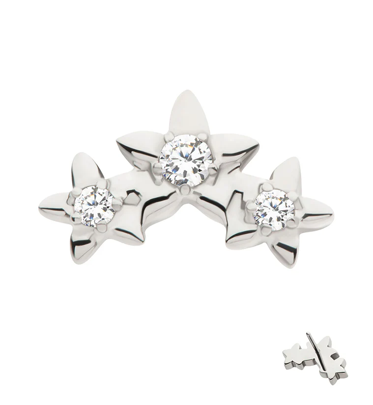 Triple Star Flower Clear CZ Threadless Titanium Top - Mrs Treak